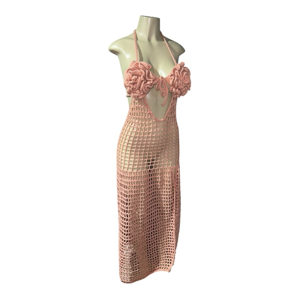 Pink Crochet Halter Dress